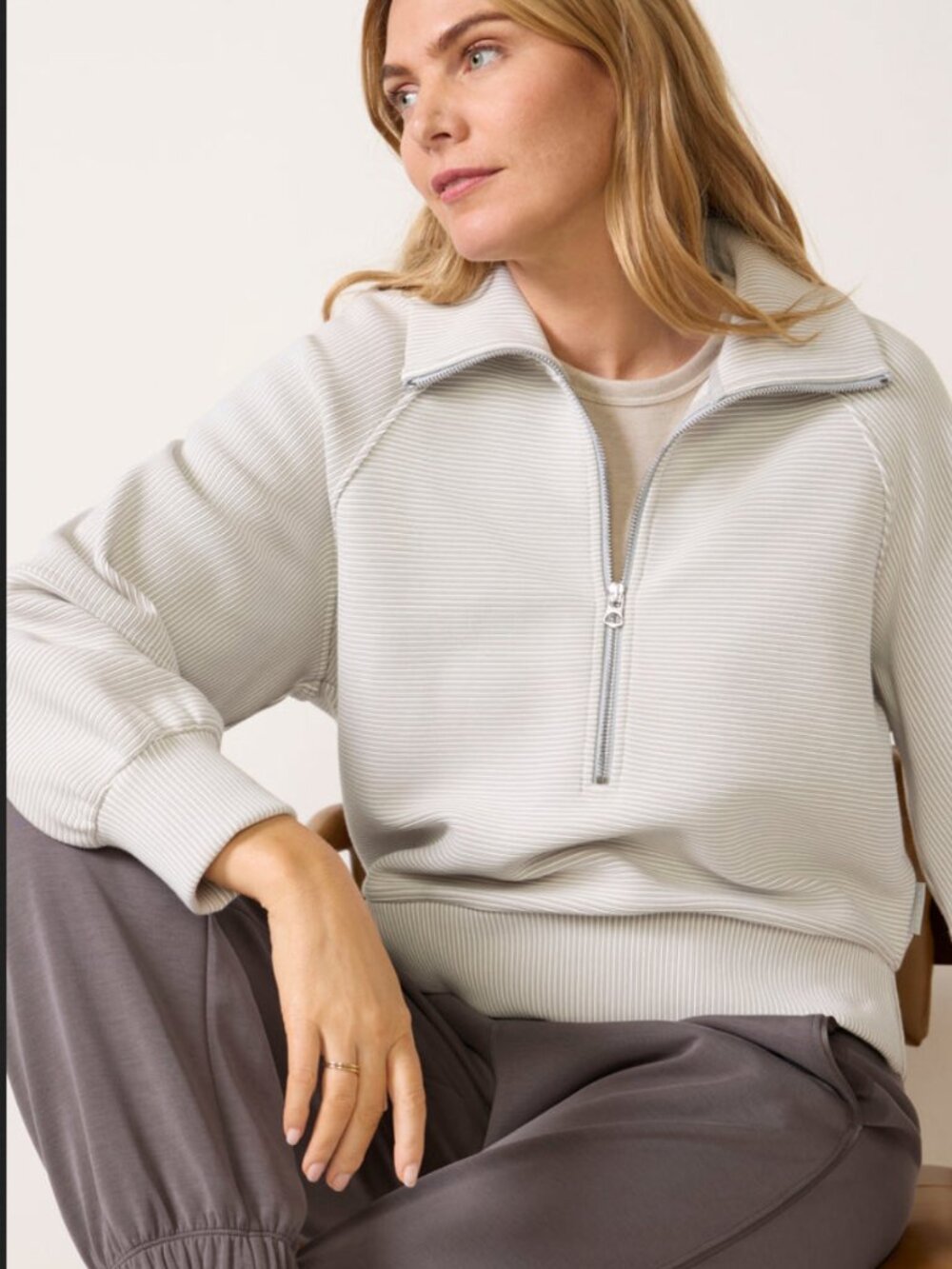 Varley Milano Half Zip Sweat Pullover Ottoman Mirage Gray XS Athleisure Ribbed